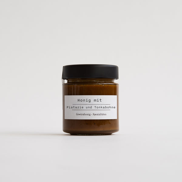 Pistazie-Tonkabohne Honig von Van den Berg – aromatischer Dessert-Honig mit Pistazien- und Tonkabohnen-Note für Frühstück und Desserts